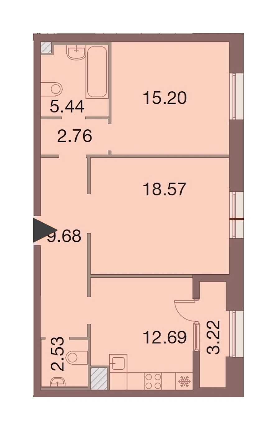 Двухкомнатная квартира в : площадь 68.48 м2 , этаж: 5 – купить в Санкт-Петербурге